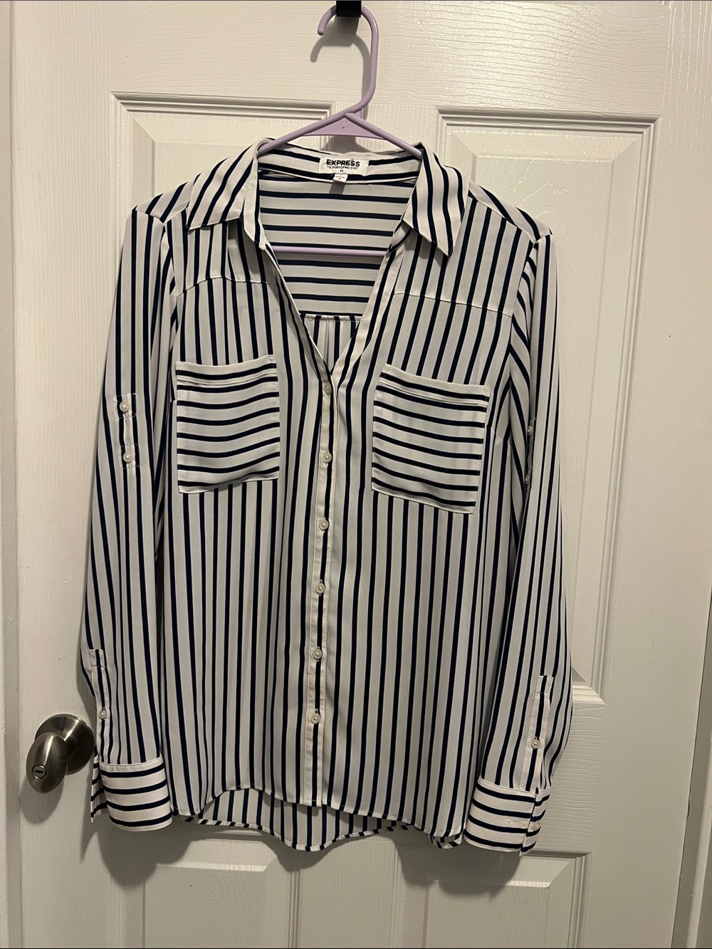 Express Black & White Striped Button-Down Shirt
